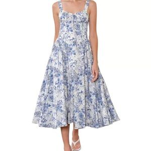 New Floral Blue and White Dress